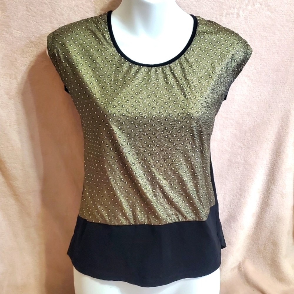 EUC Metallic Gunmetal & Black Dotted Top Cutout Back Very Rock'n'Roll Sz S/M